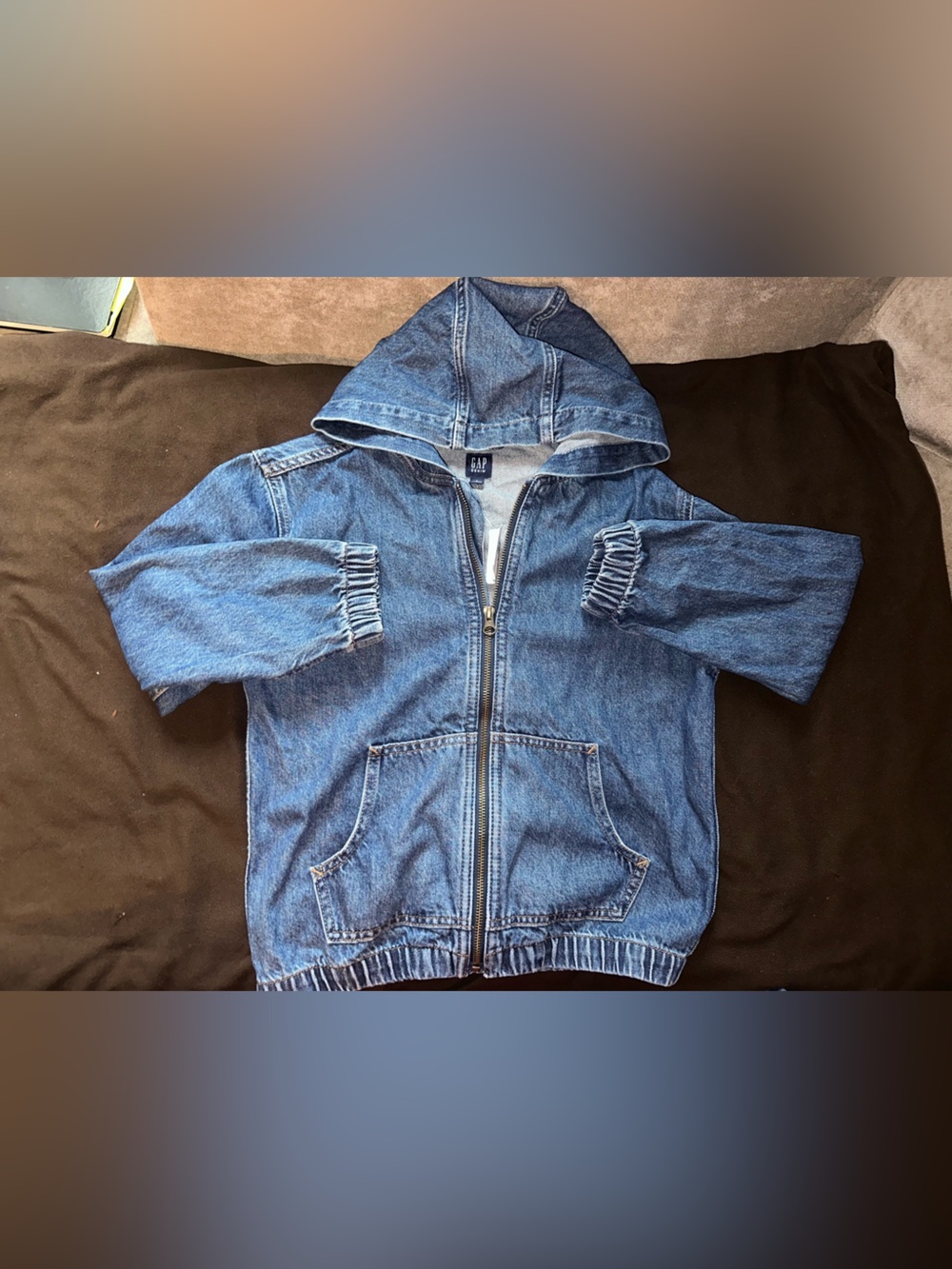 GAP Kids Denim Hooded Zip-Up Jacket in Blue